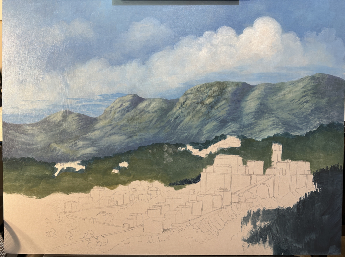 A photo of the painting while still in progress