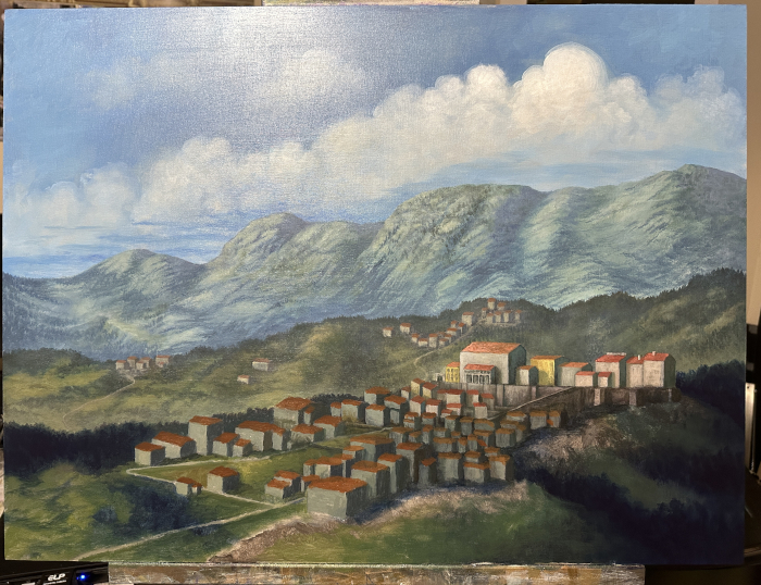 A photo of the painting while still in progress